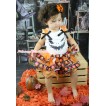 Halloween White Baby Pettitop Orange Ruffles Black Bows & Ghost Face Print & Orange Black Pumpkin Trimmed Newborn Pettiskirt NG1804